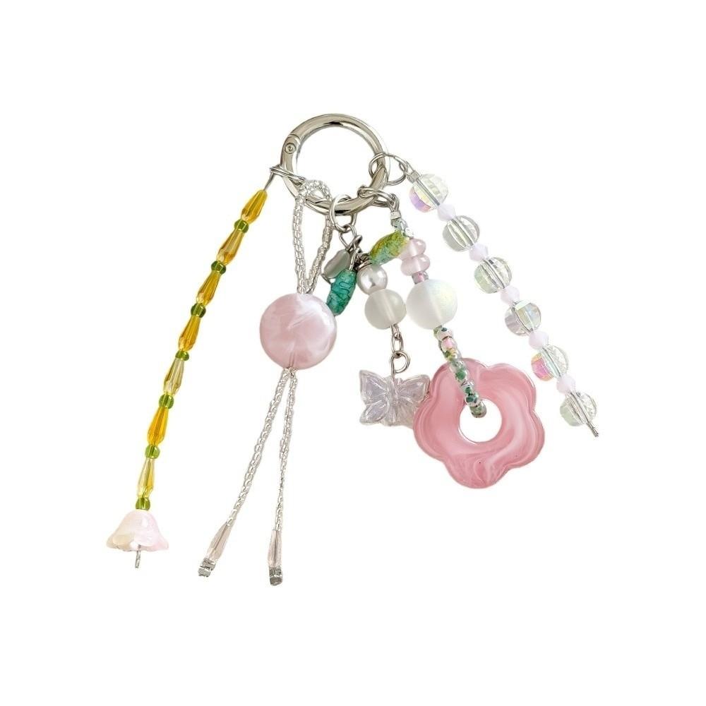 Acrylic Beads Flower Pendant Contrast Color Star Tassel Key Chain Beaded Hanging Backpack Decor