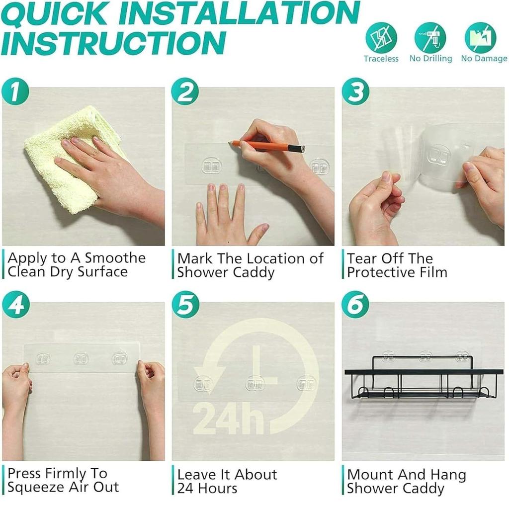 Stainless Steel Bathroom Shelf for Wall | Self Adhesive Bathroom Organiser | 4 Hooks for Towel Holder | Space-Saving Wall Mounted Bathroom Shelf