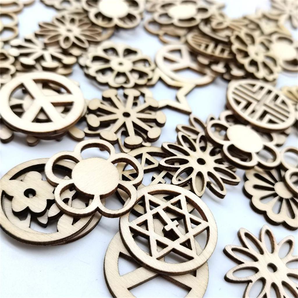 20 шт., деревянные вырезанные украшения, полые деревянные диски в форме цветка, незаконченные деревянные вырезы для художественных промыслов, украшения