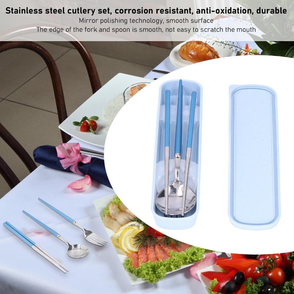 1Set Rustless Steel Spoon Fork Chopstick Kit Smooth Travel Set Outdoor Utensils Daily Eating
