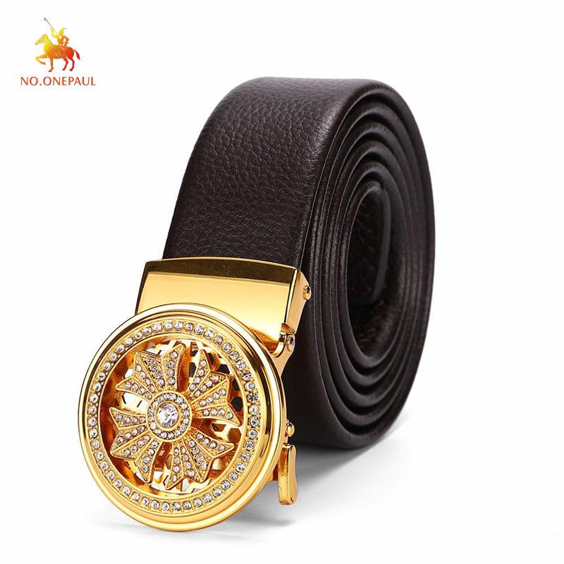 NO.ONEPAUL Men's Belt Metal Automatic Sliding Buckle Fashion Alloy Leather Belts