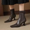 Новые женские кожаные модные ботинки однотонные квадратный носок высокий каблук большой размер женские ботинки осень и зима квадратный каблук задняя молния полусапожки