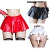Womens PU Leather Ruffle Mini Skirt Solid Color Nightclub Attire Pole Dance Lingerie Festival Partywear