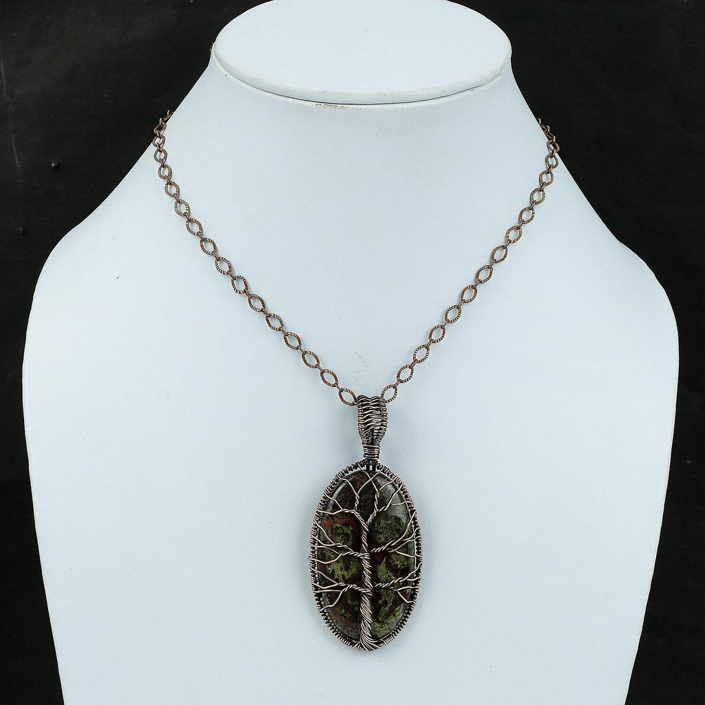 Подвеска «Древо жизни» из драконьего кровавого камня, медная проволока, обернутая драгоценным камнем, ручная работа, уникальный дизайн, кулон, подарок для мамы, ювелирные изделия из медной проволоки