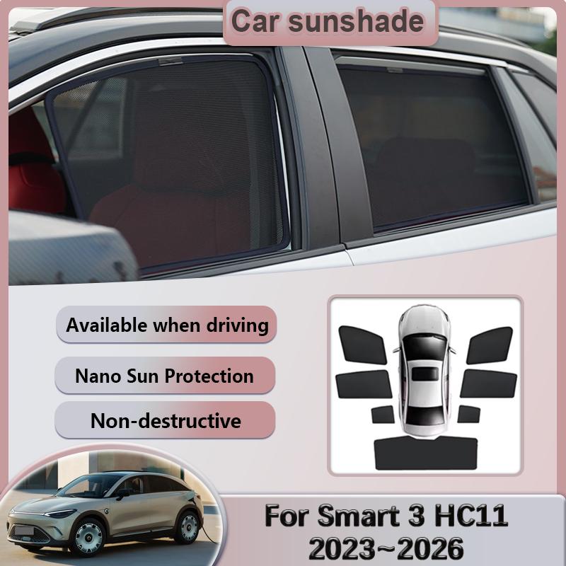 For Smart 3 2023~2026 2025 HC11 Car Sunshades Windshield Privacy Mesh Curtains Heat Insulation Sunscreen Visors Auto Accessories