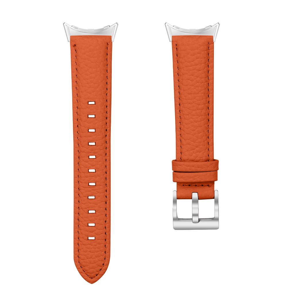 Litchi Textured Genuine Leather Strap for Google Pixel Watch 4/3/2/Watch 41mm Pointed-End Watch Band with Silver Buckle