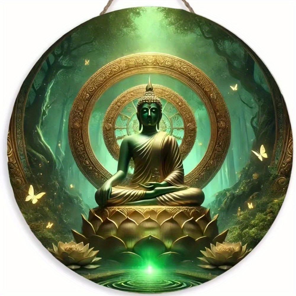 1pc 2d Flat Buddha Art Sign - Round Wooden Sign - 20cm Suitable for Home Living Room, Restaurant, Office, Garage, Bar, Coffee Shop Decoration, Gift