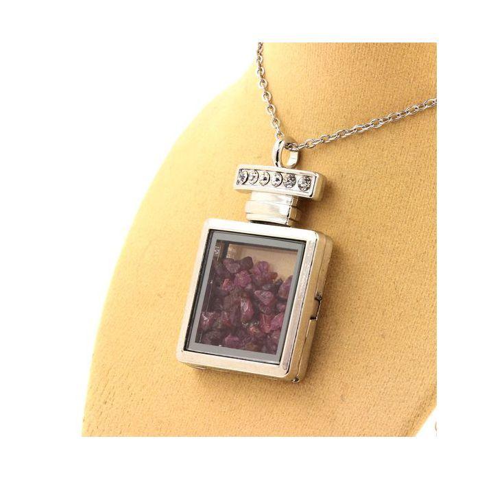 Stones and Minerals. Raw Ruby Necklace. Bottle Model.
