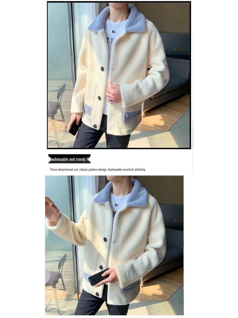 Мужская модная зимняя шерстяная куртка с лацканами, толстый теплый полар-флис и хлопковое пальто для подростков.