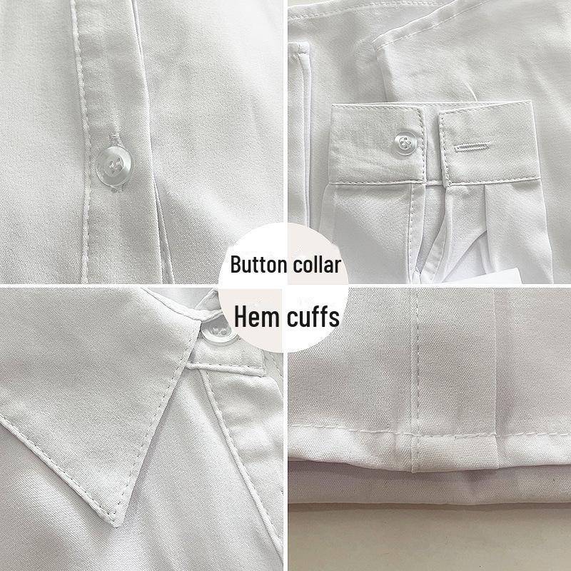 Женская белая рубашка-поло средней длины с длинными рукавами и воротником-поло