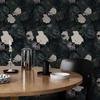 Темно-черные самоклеящиеся обои с цветочным рисунком, традиционный фестиваль, виниловый декор для стен, белые цветы, самоклеящаяся наклейка для шкафа