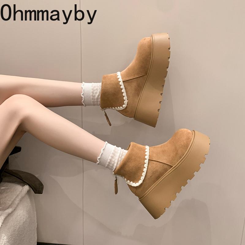 Зимние массивные туфли на платформе женские сапоги для снега сохраняют тепло увеличивают рост теплые хлопковые короткие ботильоны обувь Mujer