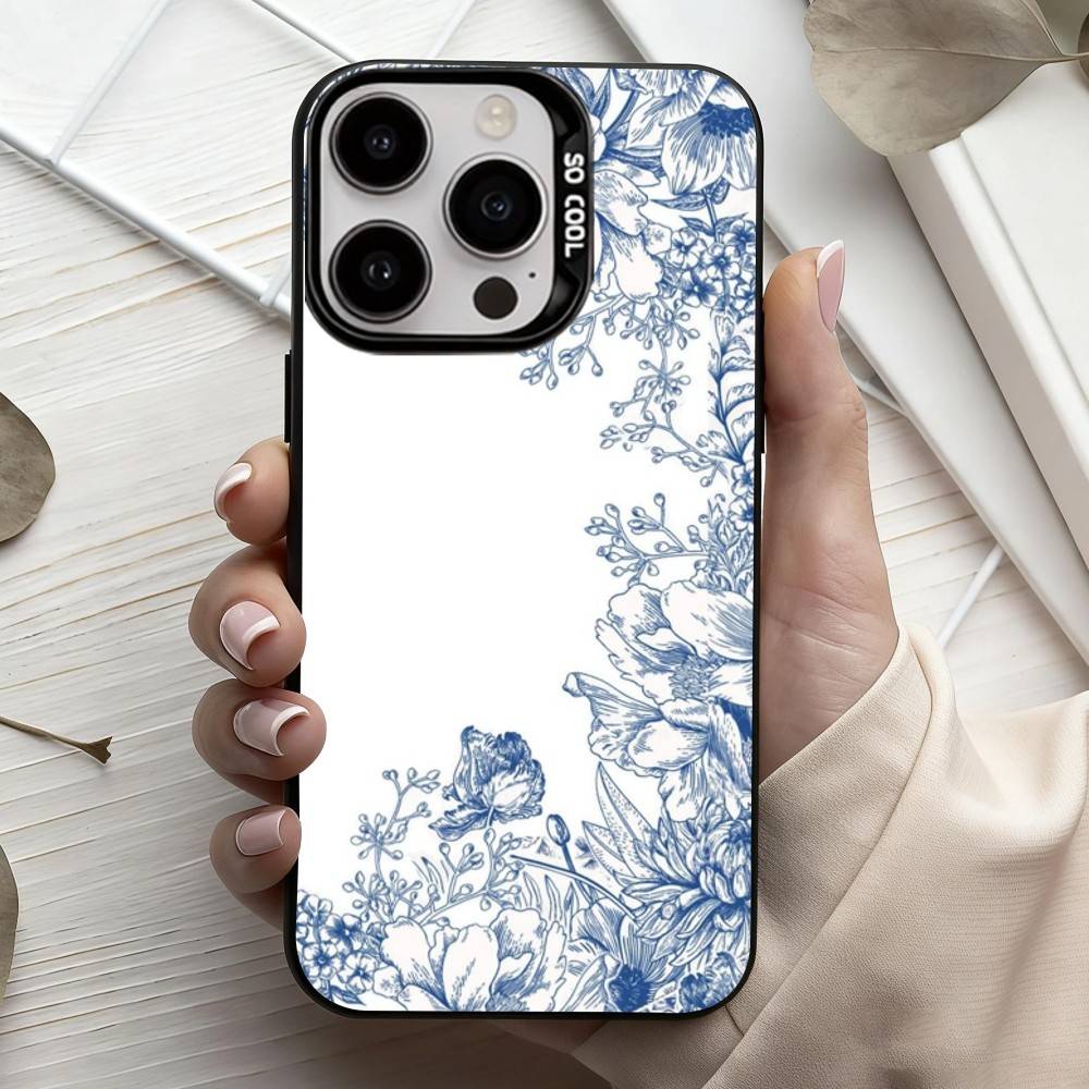 Сине-белый фарфоровый чехол для телефона iPhone17,16,15,14,13,12,11 Plus,Pro Max Черный Конфетный серебристый чехол для телефона