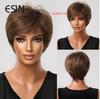 Синтетические парики ESIN, натуральные короткие каштановые волосы, натуральный парик для ежедневного использования с волнистой челкой, женские парики для белых и черных женщин