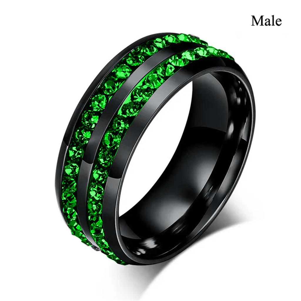 Fashion Couple Rings Romantic Green Rhinestones CZ Women Rings Set Trendy Men Stainless Steel Zirconia Ring Wedding Band Jewelry