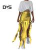 Sexy Women Maxi Skirt High Waist Ruffle Trim Tassel Long Skirt Asymmetric Slim Fit Irregular Skirt Fishtail Skirt
