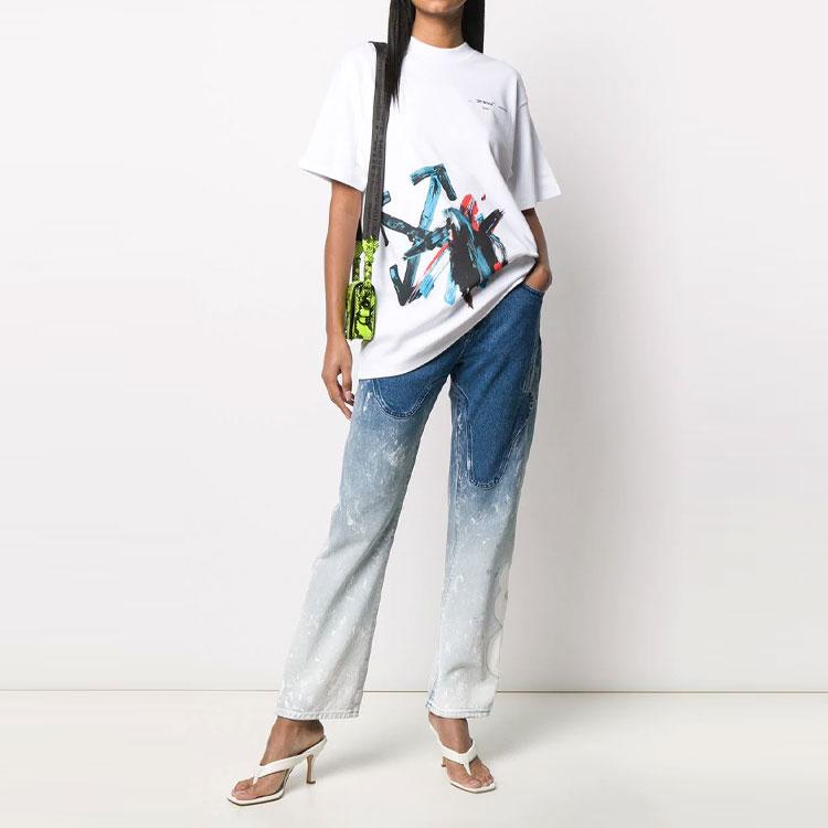 Off-White Женская футболка с коротким рукавом и цветным логотипом-стрелкой Белый OWAA072R20H841280130
