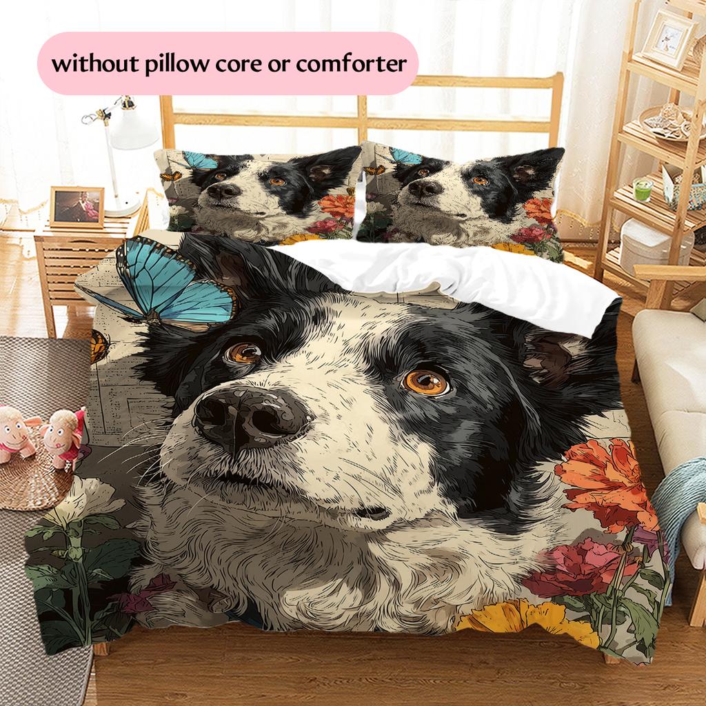 Border Collie Pattern Bedding Home Decoration Birthday Gift (1 * duvet cover + 2 * pillowcase, without core)