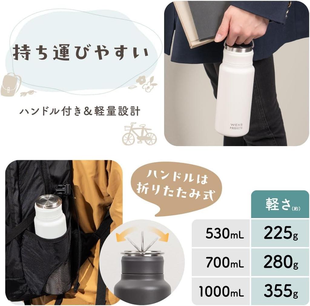 Atlas Water Stainless with Integrated Seamless Direct Easy To Outdoor Bottle, 530ml, Insulated, Steel, Gasket, Screw-On Design, Handle, Drinking,