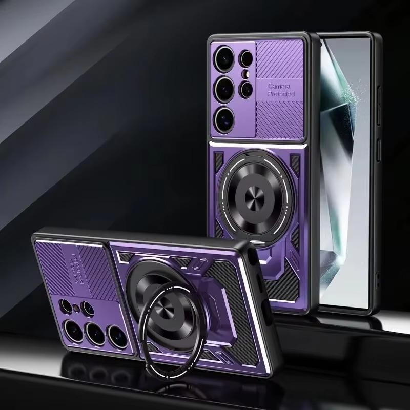 Deluxe Magsafe Магнитная Беспроводная Зарядка для Samsung Galaxy S24 Ultra S23 Plus FE Чехол с Держателем-Кольцом для Пальца