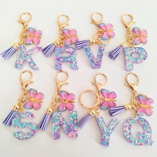 Butterfly Initial Letter Keychain Pendant Exquisite Practicality Backpack School Bag Decoration Purple Alphabet Keychain for Girls Women