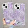 Suitable for Apple 15 Mobile Phone Case Summer IPhone 14 Smudge Purple Butterfly Stand 13pm Feather Yarn High-end Large Hole