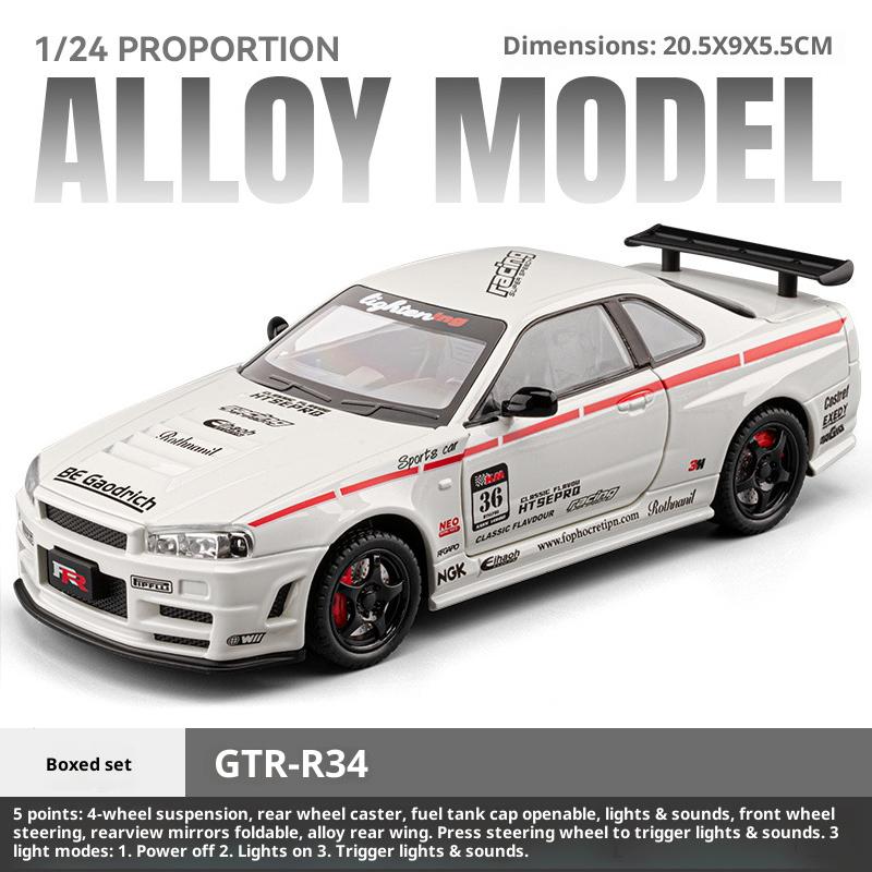 Симуляция 1/24 Модель гоночного автомобиля Nissan GTR из сплава со звуком и светом Коллекционная миниатюрная модель автомобиля Игрушка для детей Мальчика Подарок