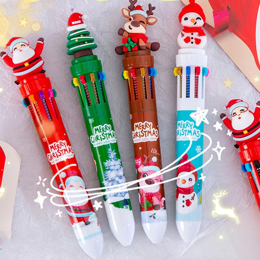 Christmas Ten-color Ballpoint Pen, Cute Cartoon Style, Suitable For Holiday Gifts5ml