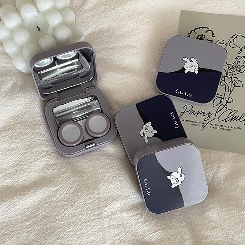 Ins Like A Fish Ретро Простой Конфетный Цвет Компактный Футляр Для Контактных Линз Партнер Коробка Коробка Для Ухода За Зрачками Откидная Крышка