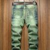 Four Seasons Ripped Slim Jeans Молодежные уличные мужские джинсы Повседневные джинсовые брюки Персонализированные прямые мужские брюки Ocean Green Модная мужская одежда