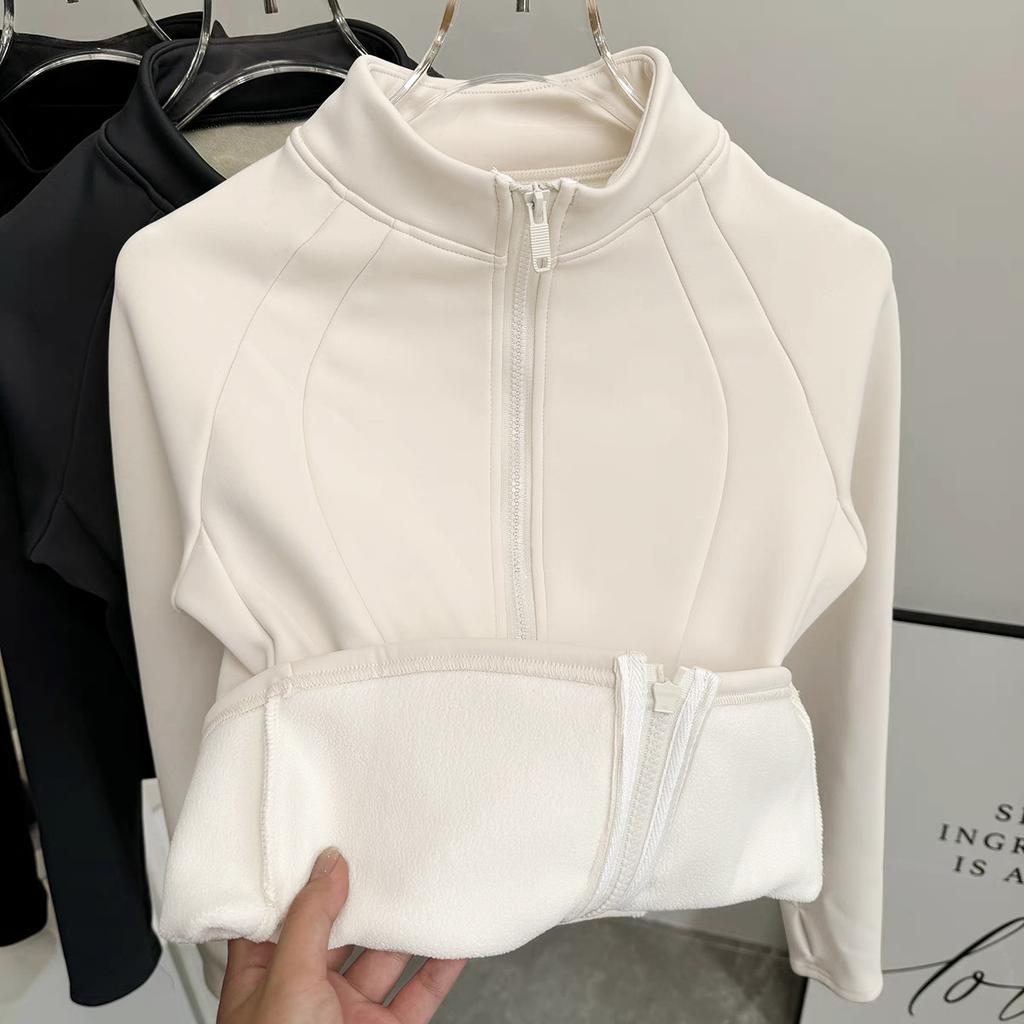 Women Sports Fleece-lined and thickened Jacket Zip Fitness Yoga Shirt Workout Running Coat Warm Gym Long Sleeve Top