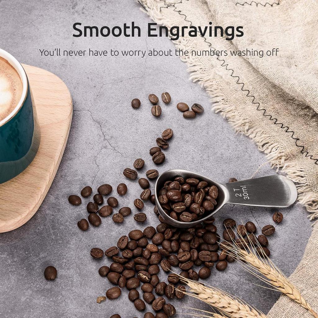 Кофейная ложка - Металлическая мерная ложка из нержавеющей стали 304 с короткой ручкой для молотого кофе, зерен, порошка, эспрессо (15мл/30мл)