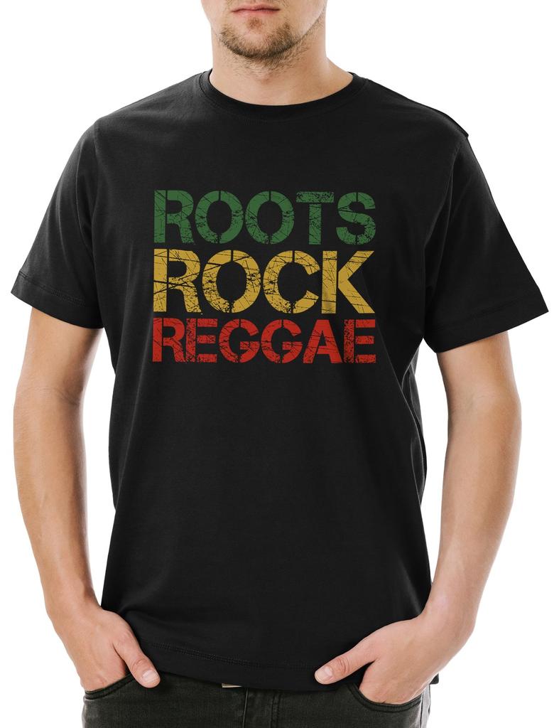 Roots Rock Reggae Herren T-Shirt Mens Womens Tees Top Rasta Rastafari Jah Irie Zion Reggae Babylon