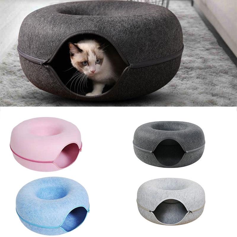 Plush Felt Cat Bed Circular Tunnel Design For Cats Of All Seasons Soft And Removable