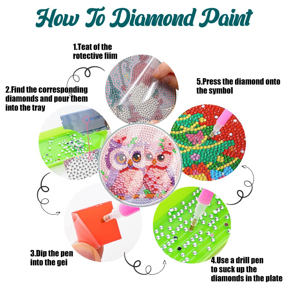 6 PCS Diamond Painting DIY Coaster Special Shape Acrylic Diamond Painting Crafts Coaster Washable with Holder