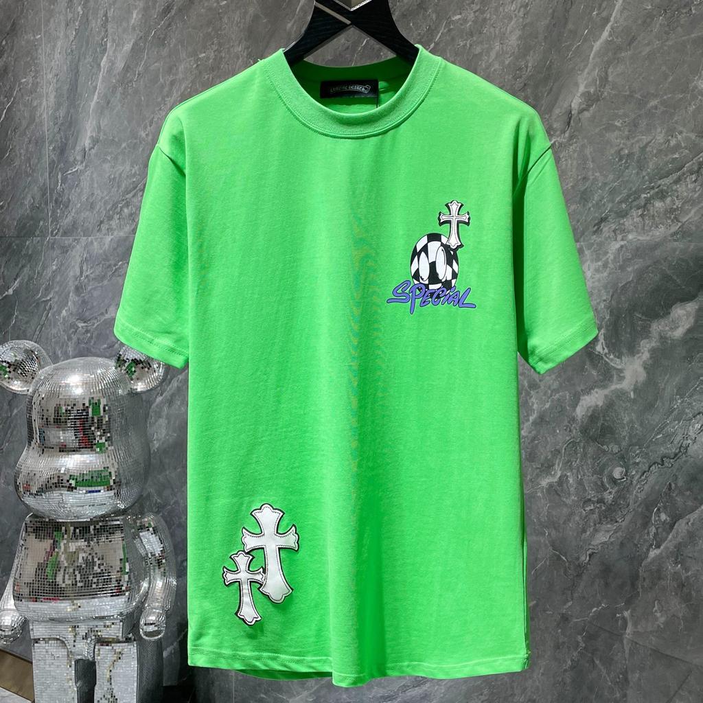 8553 CHROME HEARTS 2025 Лето Новая Высококачественный Хлопок Круглый Вырез Свободный Большой Размер Мужская и Женская Футболка Парная Футболка