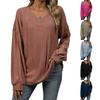 Autumn Winter Solid Color V-neck Loose Long Sleeved T-shirt Top for Women In Stock T-Shirts Women’s