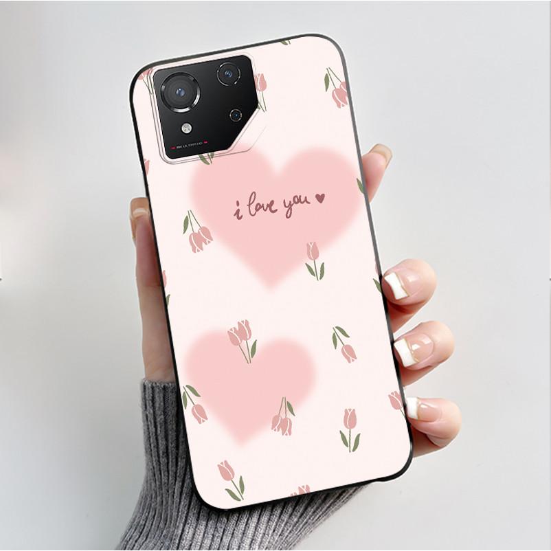 Чехол для ASUS ROG Phone 8 Чехол для ROG Phone 8 Pro Capa Мягкий Силикон Черный Корпус Чехлы для Телефона с Милым Цветочным Мультяшным Принтом