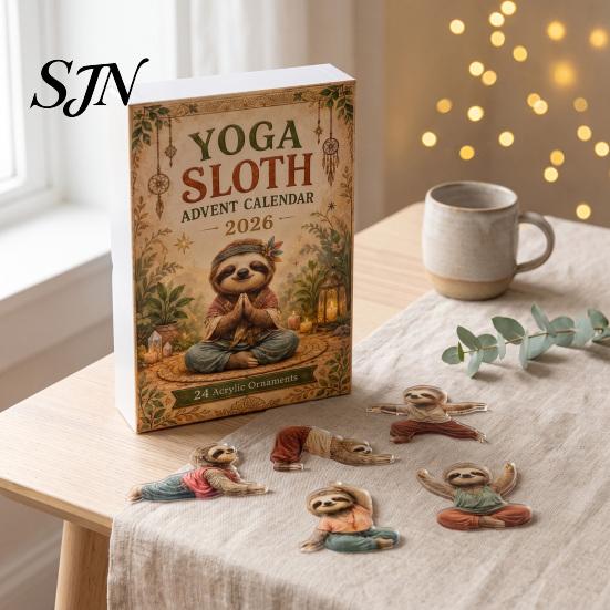 Unique Holiday Gifts Cute Sloth Advent Calendar, 24Pcs Acrylic 2D Ornament Set Christmas Countdown Calendar with Vintage Warm-Tone Designs,