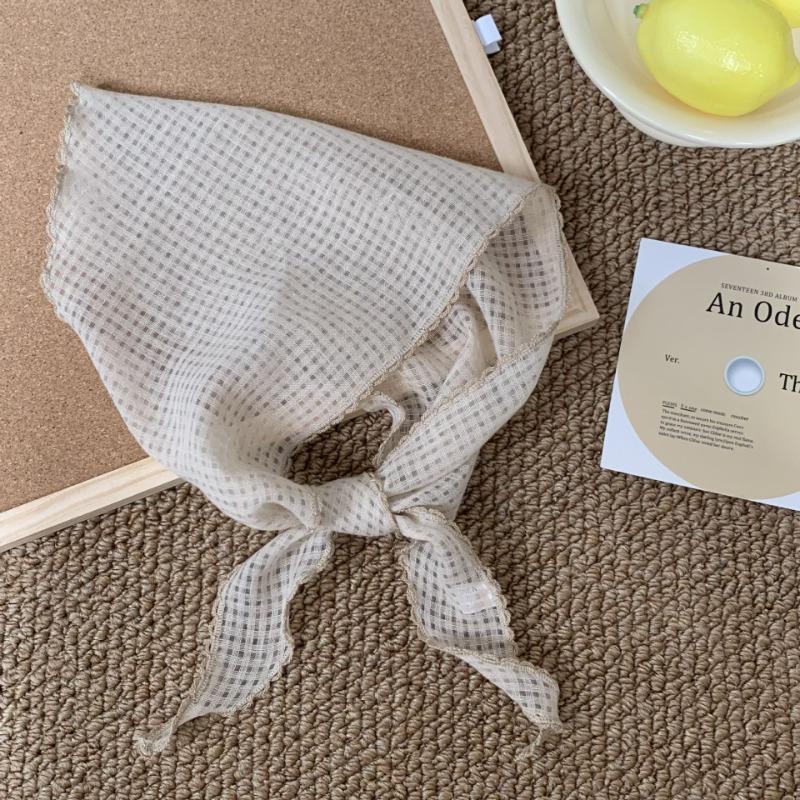 Triangle Scarf Scarf Women's Small Scarf New Silk Scarf High-end Versatile Plaid Headscarf Hollow Headband Tied Hair