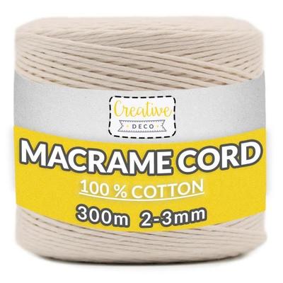Шнур для макраме - Creative Deco - 3 мм x 300 м - Хлопковая нить бежевая - 15 прядей - Натуральный