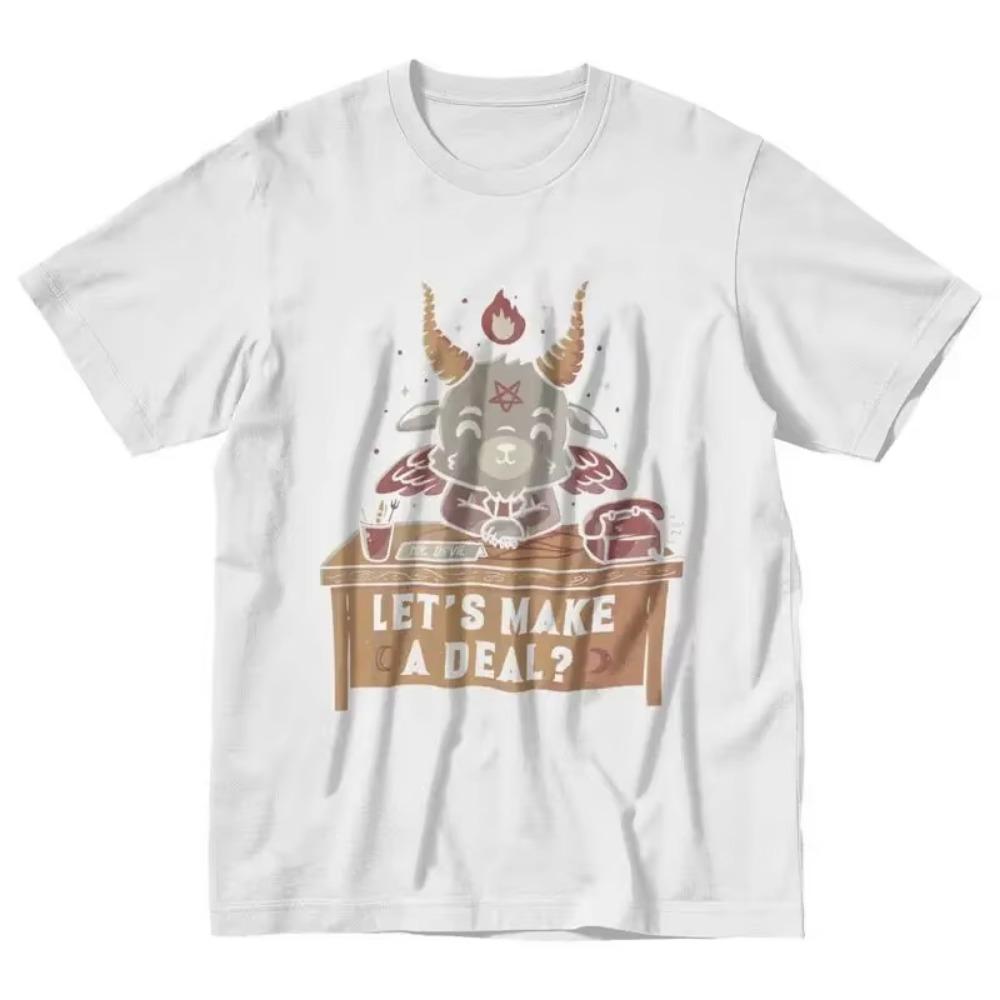 Каваи Сатана Демон Графические Футболки Смешная Коза ФутболкаПривет Ужас Смешная Злая Футболка Мужская Женская Летняя XS-4XL Футболки