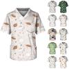 Plus Size Printed Scrub Working Uniform Tops For Men's Cross V-Neck Short Sleeve Fun T-Shirts Workwear Tee With Pockets