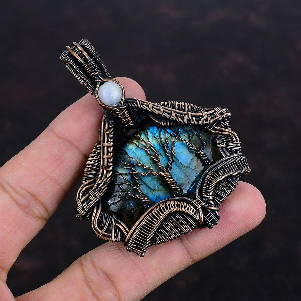 Tree Of Life Labradorite Pendant Copper Wire Wrapped Handmade Pendant Tree Of Life Pendant Rainbow Moonstone Gemstone Jewelry Gift For Women