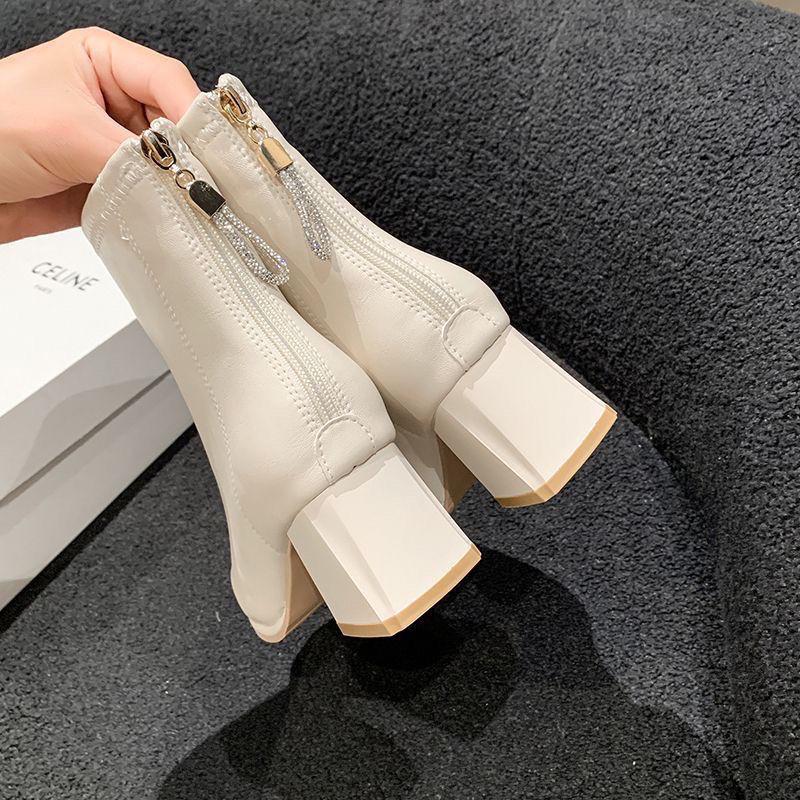 Женские ботильоны на массивном каблуке - 2025 Французский плюшевый теплый, нескользящий, увеличивающий рост, стройнящий стиль Мартин для осени/зимы