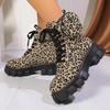 Leopard Print Chunky Heels Shoes Women Platform Ankle Boots Casual Sneaker Winter Trend Designer Lace Up Snow Botas Mujer