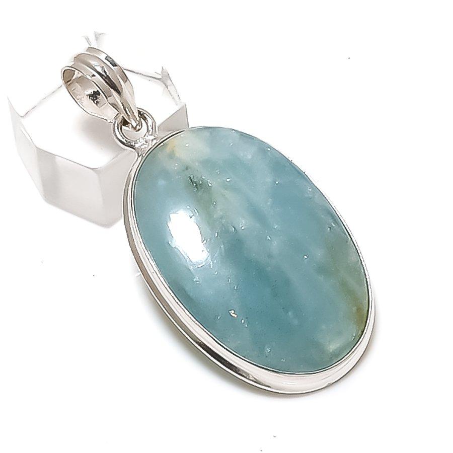 Aquamarine Gemstone Handmade 925 Sterling Silver Jewelry Pendant 2.01" B6w74