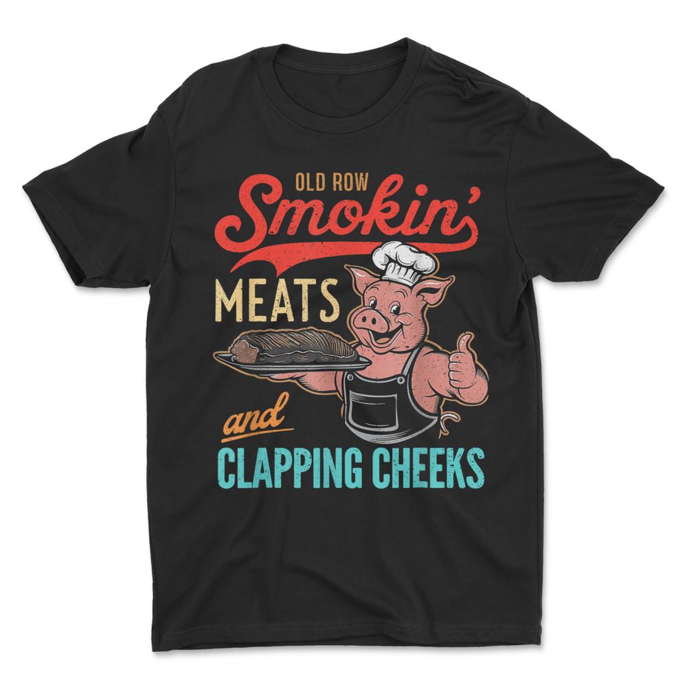 Футболка Old Row Smokin Meats Clapping Cheeks , Смешная футболка для барбекю и гриля , Унисекс футболка с юмором для взрослых