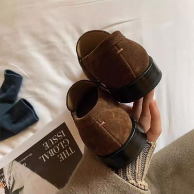 Может быть отправлено! Женские замшевые туфли-одинарки на толстом каблуке и плоской подошве, ленивые маленькие кожаные туфли