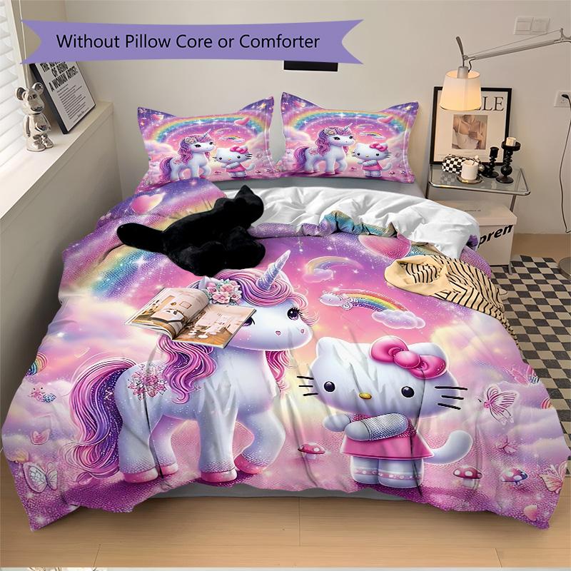Unicorn Hello Kitty Fantasy Land Print 3Pcs Bedding Setduvet Cover With 2 Bedropillowcase Home Birthday Gift